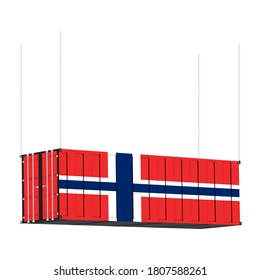 Norway flag symbol on cargo containers hang by chain, the concept import and export business of country.