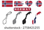 Norway flag variations and map silhouettes