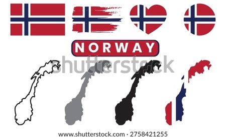Norway flag variations and map silhouettes