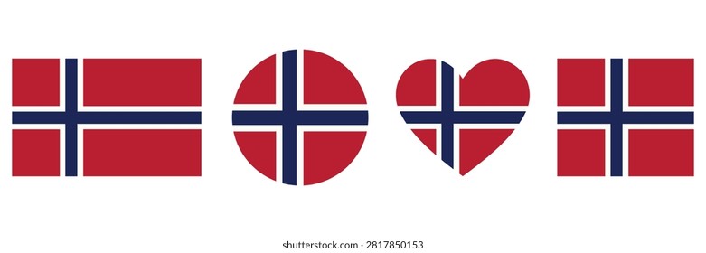 Norway Flag Vector Icon Set, Norwegian National Flag Symbols Isolated on White Background for 
Web and Print Design