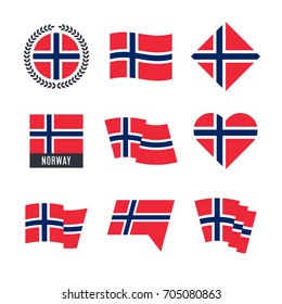 Norway flag vector icons and logo design elements with the Norwegian flag