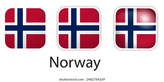 Norway flag vector icons set in the shape of rounded square