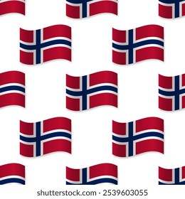 Norway flag vector seamless pattern Realistic wavy flags on white background with shadow underneath