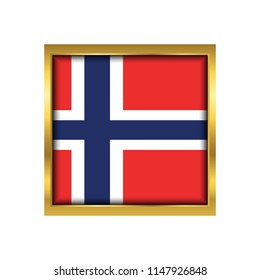 Norway Flag Vector Square Icon - Illustration, Flag of Norway. Abstract concept, icon,golden square, button. Raster illustration on white background.