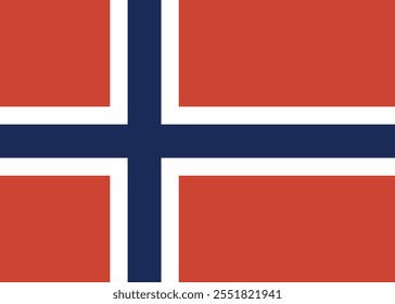 Bandera de Noruega con un fondo rojo vibrante y diseño de cruz azul que muestra el orgullo nacional. Imagen de Vector.