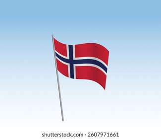 Norway flags in a realistic vector artwork. Wind-blown flag against a clear blue sky