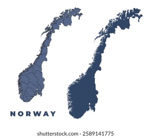 Norway flat and outline vector map set