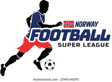 Liga de fútbol de Noruega, balón de fútbol, logotipo de fútbol, futbolista patear el balón aislado en el fondo blanco, Ilustración vectorial