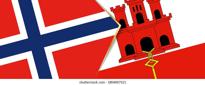 Norway and Gibraltar flags, two vector flags symbol of relationship or confrontation.