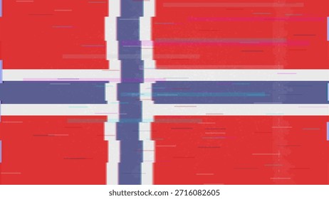 Vector Video de bandera de falla de Noruega, distorsión dividida RGB, ilustración de marco abstracto digital