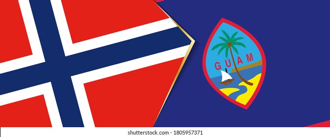 Norway and Guam flags, two vector flags symbol of relationship or confrontation.