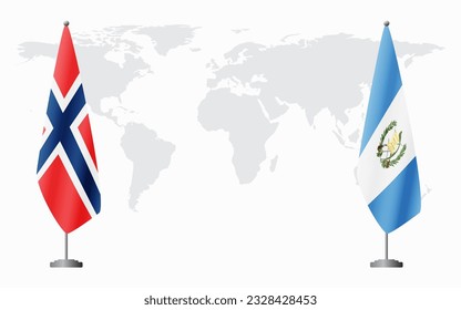 Norway and Guatemala flags for official meeting against background of world map.