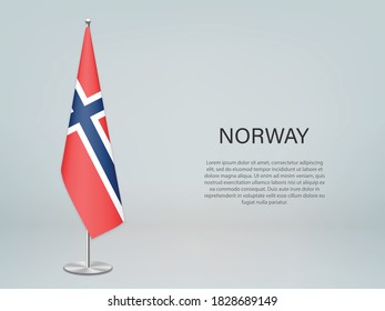 Noruega colgando la bandera en el estrado. Plantilla para banner de conferencia política