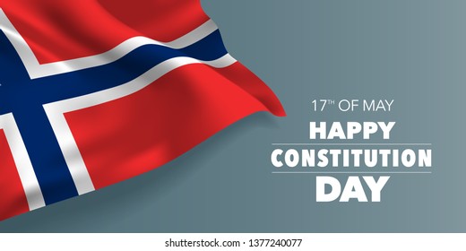 Norway happy constitution day greeting card, banner with template text vector illustration. Norwegian memorial holiday 17th of May design element with three stripes 