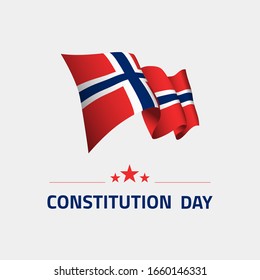 Norway Happy Constitution day greeting card, banner, vector illustration. Norway holiday 17th of May design element with waving flag as a symbol of independence