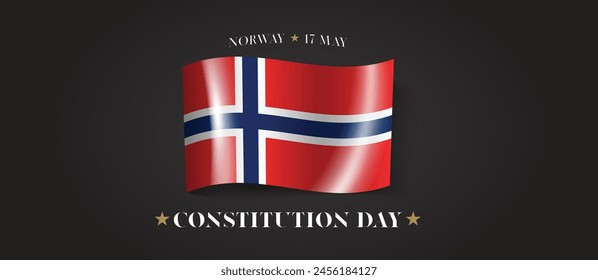 Norway happy constitution day greeting card, banner with template text vector illustration. Norwegian memorial holiday 17th of May design element with flag with cross