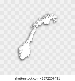 Norway high detailed vector representation of country silhouette. White color on transparent background with dropped shadow. For educational, decorative, or informational use.