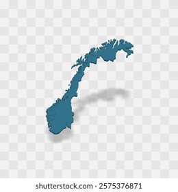 Norway high detailed vector representation of country silhouette. 3D map on transparent background with dropped shadow. For educational, decorative, or informational use.