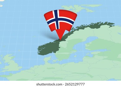 Noruega Destaque no mapa da Europa com ícone de bandeira. Design detalhado do vetor.