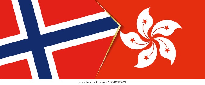 Norway and Hong Kong flags, two vector flags symbol of relationship or confrontation.