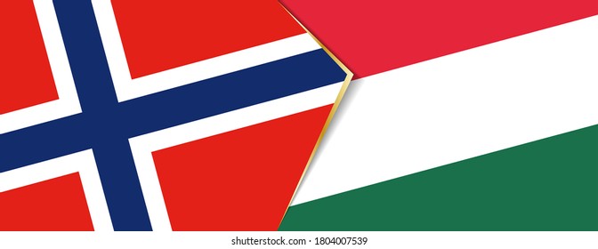 Norway and Hungary flags, two vector flags symbol of relationship or confrontation.