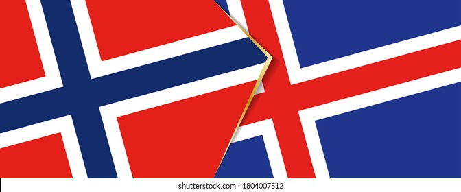 Norway and Iceland flags, two vector flags symbol of relationship or confrontation.