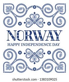 Norway Independence Day, 17 May, illustration vector. Background with traditional folk pattern from Norwegian sweater embroidery ornament.