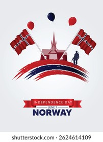 Norway Independence Day 7 June brush flag with landmark vector poster