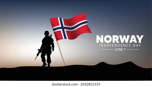 Norway Independence Day 7 June soldier with waving flag vector poster