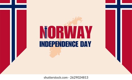 Norway Independence Day poster banner background. Flat flag and map. Happy Independence Day Vector Illustration. Norwegian Flag.