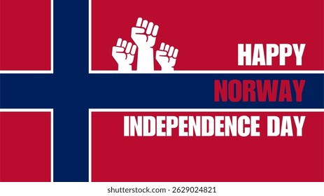 Norway Independence Day poster banner background. flag and hands fist. Happy Independence Day Vector Illustration. Norwegian Flag.