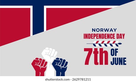 Norway Independence Day poster banner background. Hand fist Happy Independence Day Vector Illustration. Norwegian Flag. 7th of June.