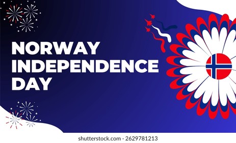 Norway Independence Day poster banner background. Happy Independence Day Vector Illustration. Fireworks, Norwegian flower flag. 7th of June.