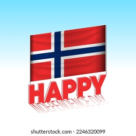 Norway independence day. Simple Norway flag and billboard in the sky. 3d lettering template. Ready special day design message.