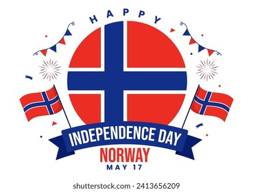 Norwegische Unabhängigkeitstag-Vektorgrafik am 17. Mai mit norwegischer und brauner Flagge im Rahmen nationaler Feiertagsfeierlichkeiten, flat-Cartoon-Hintergrund