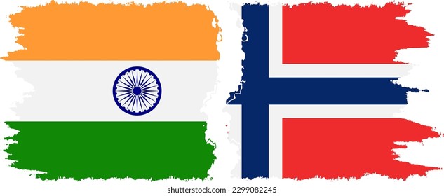 Conexión de banderas de grifo de Noruega e India, vector