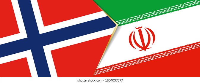 Norway and Iran flags, two vector flags symbol of relationship or confrontation.