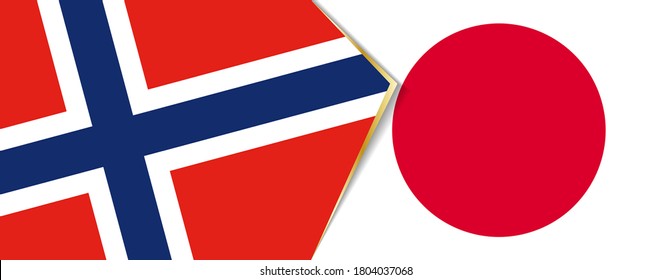 Norwegen und Japan Flaggen, zwei Vektorflaggen Symbol für Beziehung oder Konfrontation.