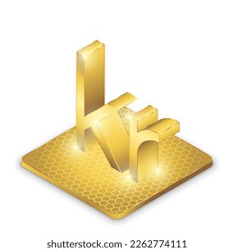 Norway Krone (NOK) 2.5D Isometric Projection Left View Currency Sign Symbol Vector Design Gold Icon Isolated on White Background
