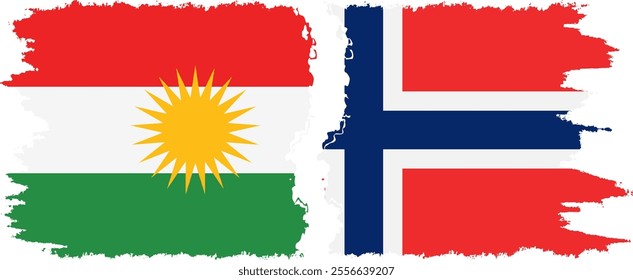 Norway and  Kurdistan grunge flags connection, vector