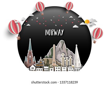 norway Landmark Global Travel And Journey paper background. Vector Design Template.used for your advertisement, book, banner, template, travel business or presentation.