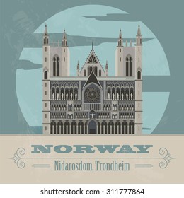 Norway landmarks. Retro styled image. Vector illustration