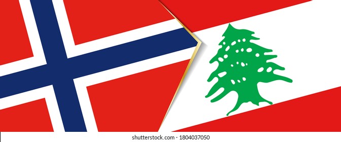 Banderas de Noruega y el Líbano, dos banderas vectoriales símbolo de relación o enfrentamiento.