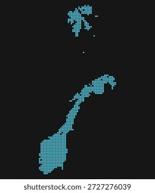 Norwegen hellblaue gepunktete Karte auf schwarzem Hintergrund für die Logistik von Elektroschiffen. 