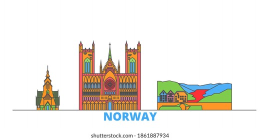 Norway line cityscape, flat vector. Travel city landmark, oultine illustration, line world icons