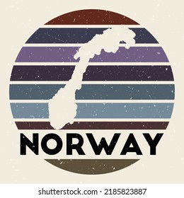 Norway logo. Sign with the map of country and colored stripes, vector illustration. Can be used as insignia, logotype, label, sticker or badge of the Norway.