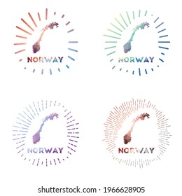 Norway low poly sunburst set. Logo of country in geometric polygonal style. Vector illustration.