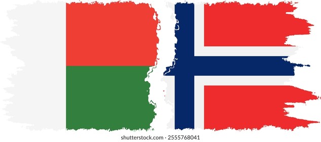 Norway and Madagascar grunge flags connection, vector