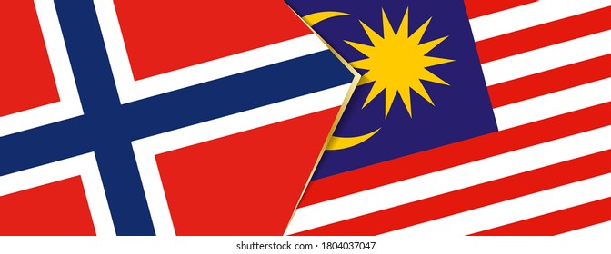 Norway and Malaysia flags, two vector flags symbol of relationship or confrontation.