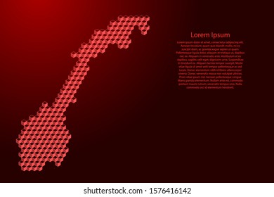Norway map from 3D red cubes isometric abstract concept, square pattern, angular geometric shape, for banner, poster. Vector illustration.